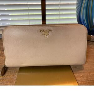 Prada Beige Saffiano Long Wallet